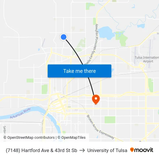 (7148) Hartford Ave & 43rd St Sb to University of Tulsa map