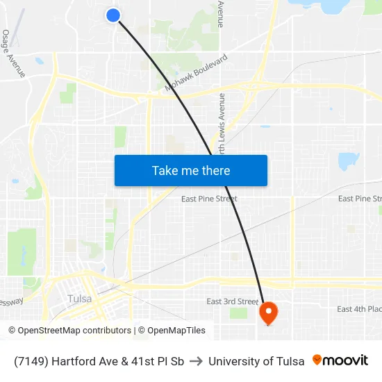 (7149) Hartford Ave & 41st Pl Sb to University of Tulsa map