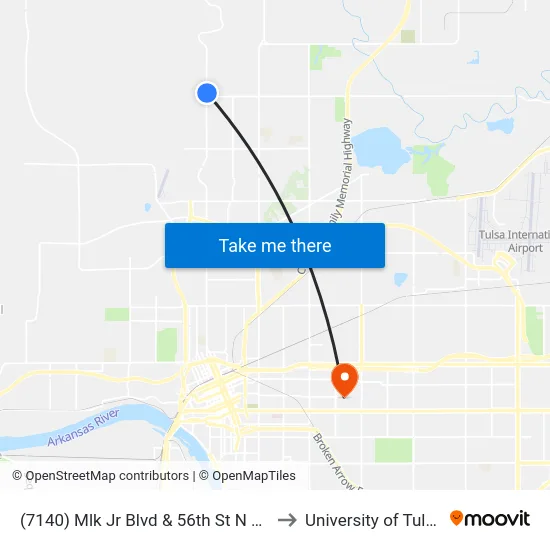(7140) Mlk  Jr Blvd & 56th St N Nb to University of Tulsa map