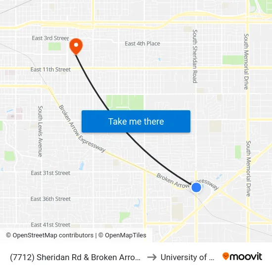 (7712) Sheridan Rd & Broken Arrow Expwy to University of Tulsa map