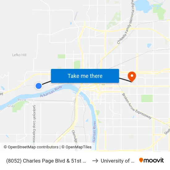 (8052) Charles Page Blvd & 51st W Ave Wb to University of Tulsa map