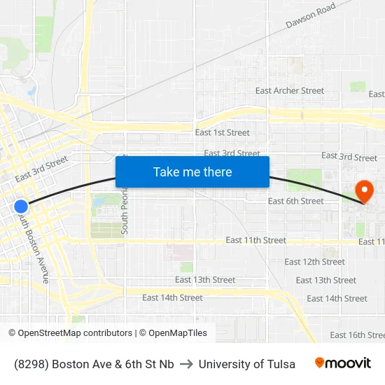 (8298) Boston Ave & 6th St Nb to University of Tulsa map