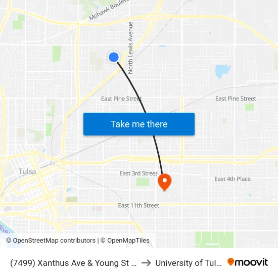 (7499) Xanthus Ave & Young St Sb to University of Tulsa map