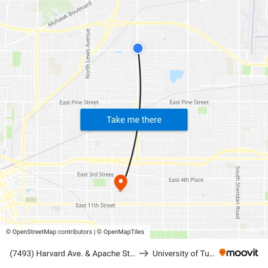 (7493) Harvard Ave. & Apache St. Nb to University of Tulsa map