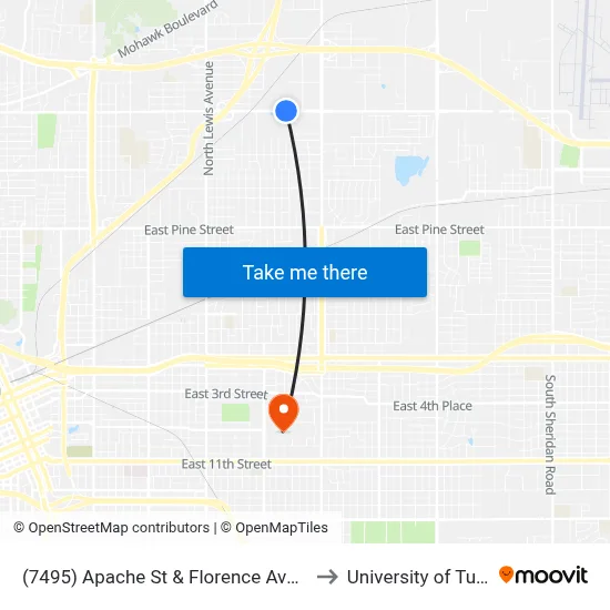 (7495) Apache St & Florence Ave Wb to University of Tulsa map