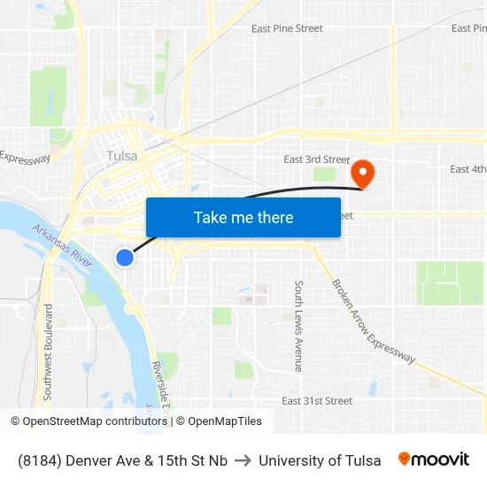 (8184) Denver Ave & 15th St Nb to University of Tulsa map