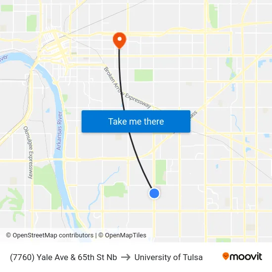 (7760) Yale Ave & 65th St Nb to University of Tulsa map