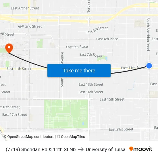 (7719) Sheridan Rd & 11th St Nb to University of Tulsa map