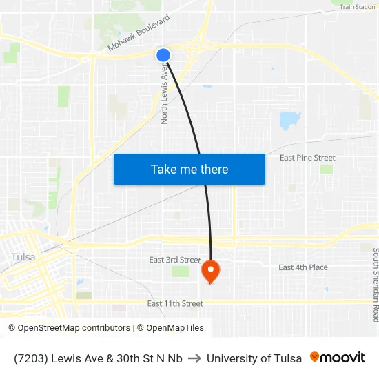 (7203) Lewis Ave & 30th St N Nb to University of Tulsa map