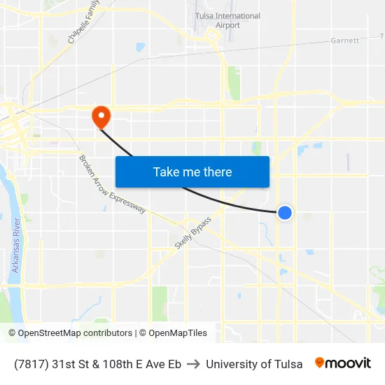 (7817) 31st St & 108th E Ave Eb to University of Tulsa map