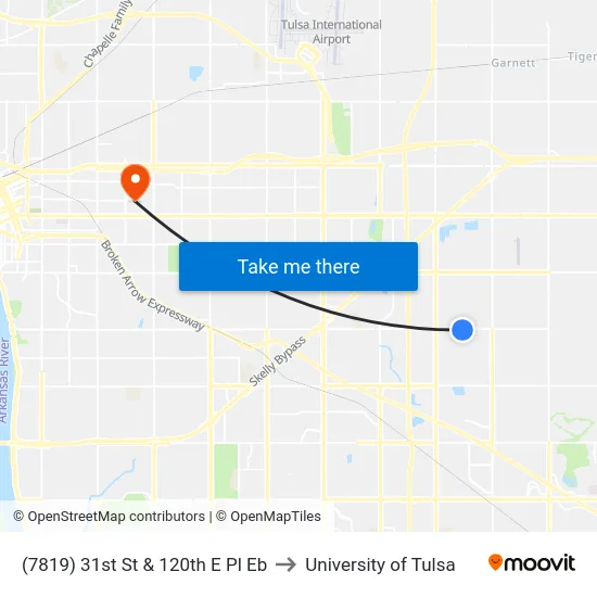 (7819) 31st St & 120th E Pl Eb to University of Tulsa map