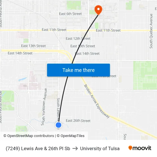 (7249) Lewis Ave & 26th Pl Sb to University of Tulsa map