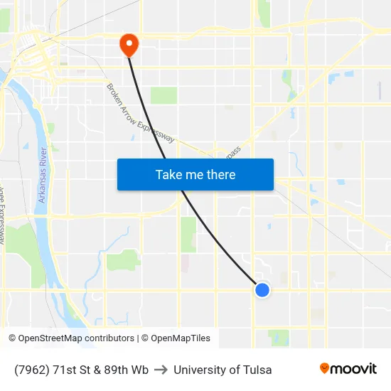 (7962) 71st St  & 89th Wb to University of Tulsa map