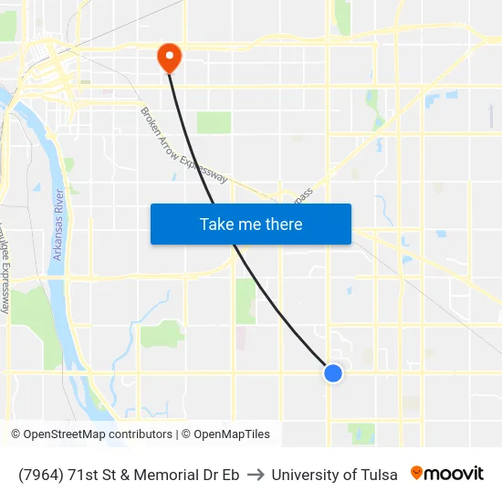 (7964) 71st St & Memorial Dr Eb to University of Tulsa map