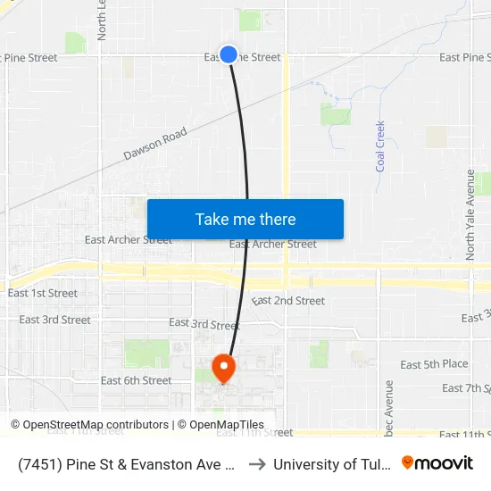 (7451) Pine St & Evanston Ave Wb to University of Tulsa map