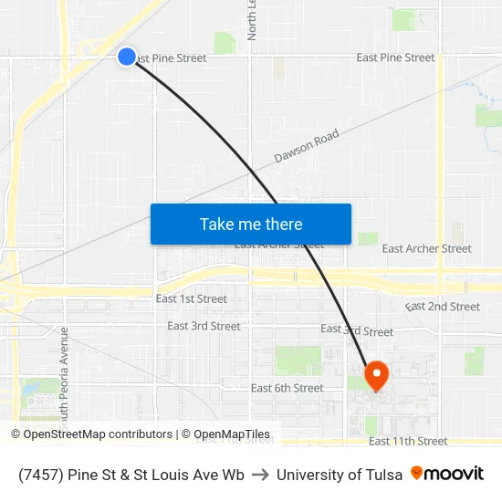(7457) Pine St & St Louis Ave Wb to University of Tulsa map
