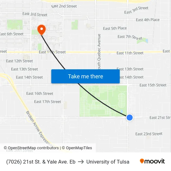 (7026) 21st St. & Yale Ave. Eb to University of Tulsa map