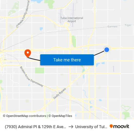 (7930) Admiral Pl & 129th E Ave Eb to University of Tulsa map