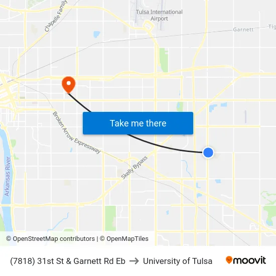 (7818) 31st St & Garnett Rd Eb to University of Tulsa map