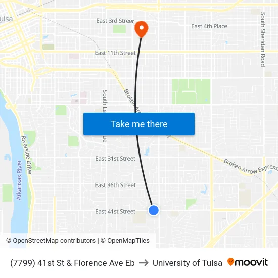 (7799) 41st St & Florence Ave Eb to University of Tulsa map