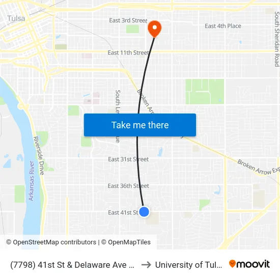 (7798) 41st St & Delaware Ave Eb to University of Tulsa map