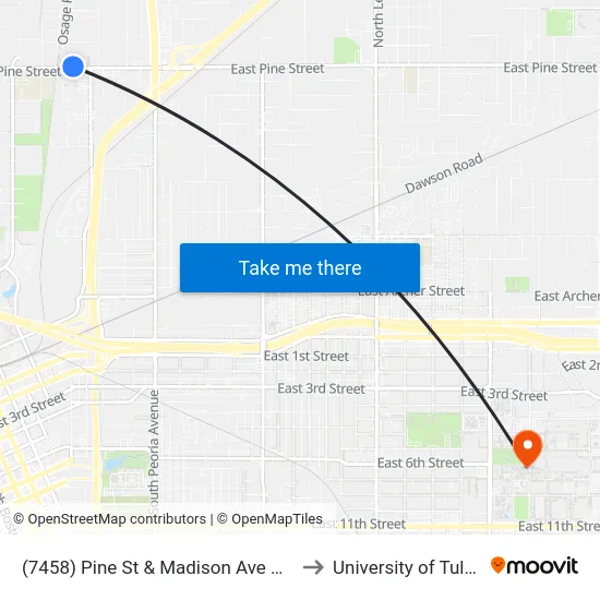 (7458) Pine St & Madison Ave Wb to University of Tulsa map