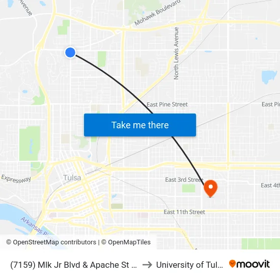 (7159) Mlk Jr Blvd & Apache St Sb to University of Tulsa map