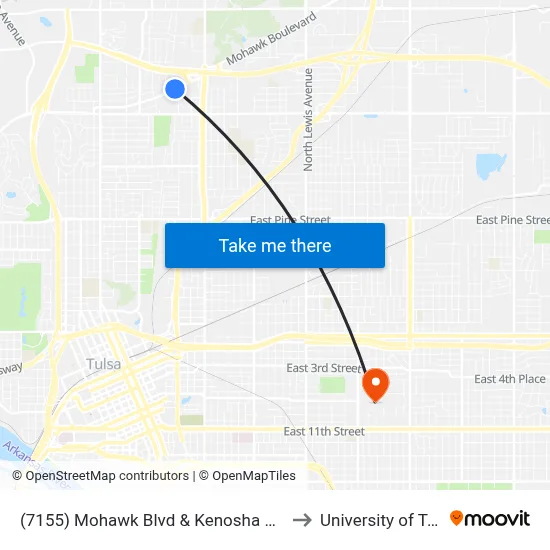 (7155) Mohawk Blvd & Kenosha Ave Wb to University of Tulsa map