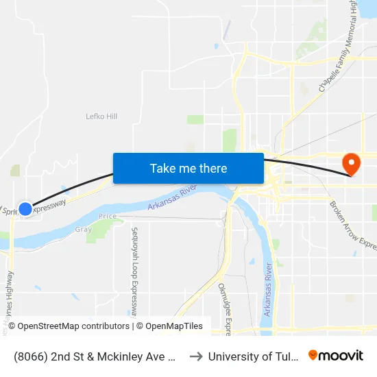 (8066) 2nd St & Mckinley Ave Wb to University of Tulsa map