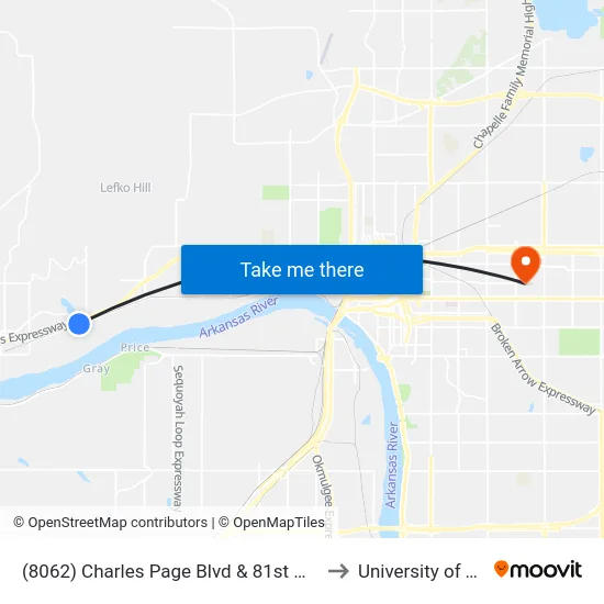 (8062) Charles Page Blvd & 81st W Ave Wb to University of Tulsa map