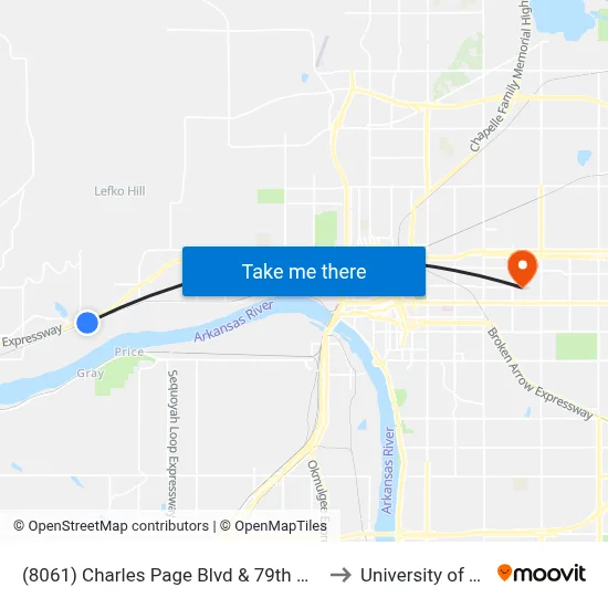 (8061) Charles Page Blvd & 79th W Ave Wb to University of Tulsa map