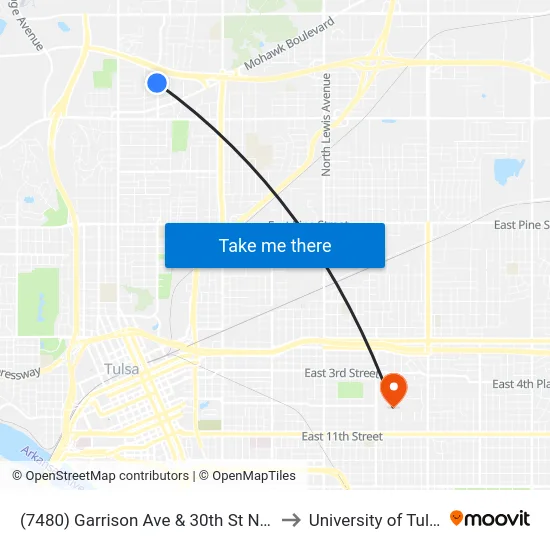 (7480) Garrison Ave & 30th St N Sb to University of Tulsa map