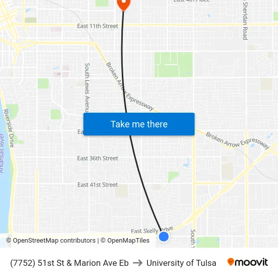 (7752) 51st St & Marion Ave Eb to University of Tulsa map