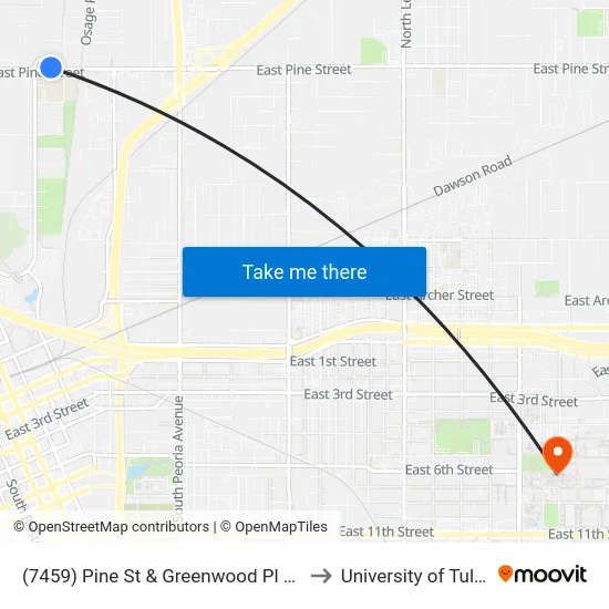 (7459) Pine St & Greenwood Pl Wb to University of Tulsa map