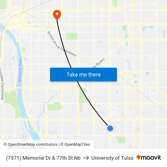 (7571) Memorial Dr & 77th St Nb to University of Tulsa map