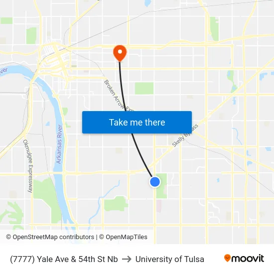 (7777) Yale Ave & 54th St Nb to University of Tulsa map