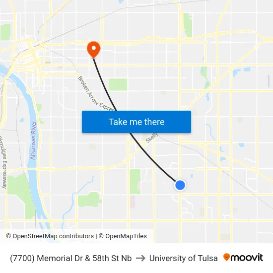 (7700) Memorial Dr & 58th St Nb to University of Tulsa map