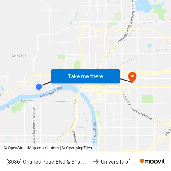 (8086) Charles Page Blvd & 51st W Ave Eb to University of Tulsa map