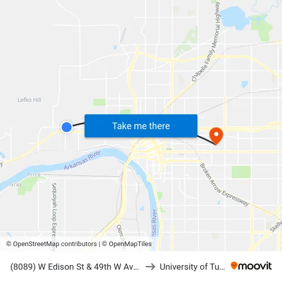 (8089) W Edison St & 49th W Ave Eb to University of Tulsa map