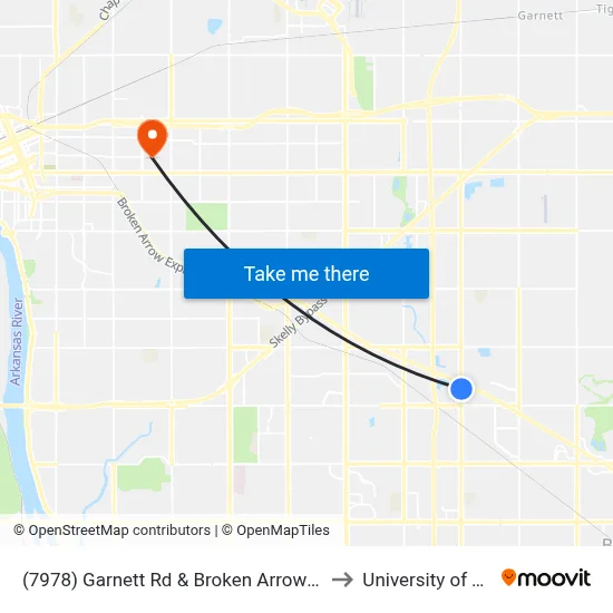 (7978) Garnett Rd & Broken Arrow Expy Nb to University of Tulsa map