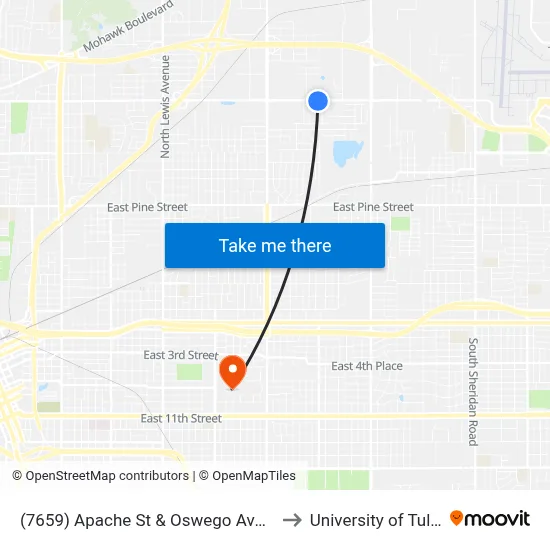 (7659) Apache St & Oswego Ave Eb to University of Tulsa map