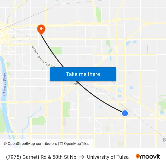 (7975) Garnett Rd & 58th St Nb to University of Tulsa map