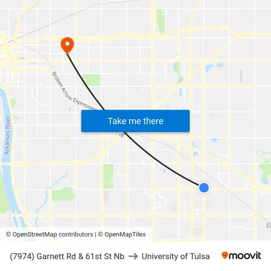 (7974) Garnett Rd & 61st St Nb to University of Tulsa map
