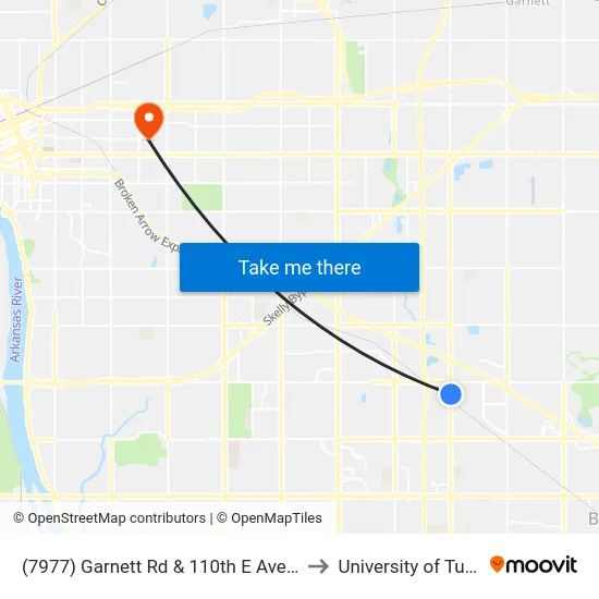 (7977) Garnett Rd & 110th E Ave Nb to University of Tulsa map