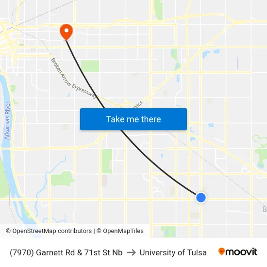 (7970) Garnett Rd & 71st St Nb to University of Tulsa map