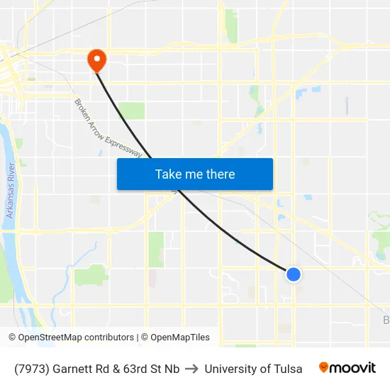 (7973) Garnett Rd & 63rd St Nb to University of Tulsa map