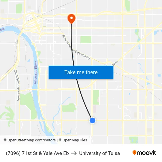 (7096) 71st St & Yale Ave Eb to University of Tulsa map
