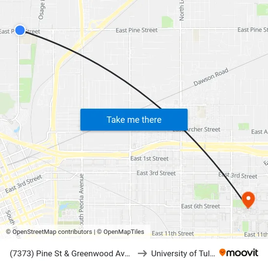 (7373) Pine St & Greenwood Ave Eb to University of Tulsa map