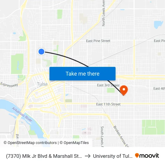 (7370) Mlk Jr Blvd & Marshall St Nb to University of Tulsa map