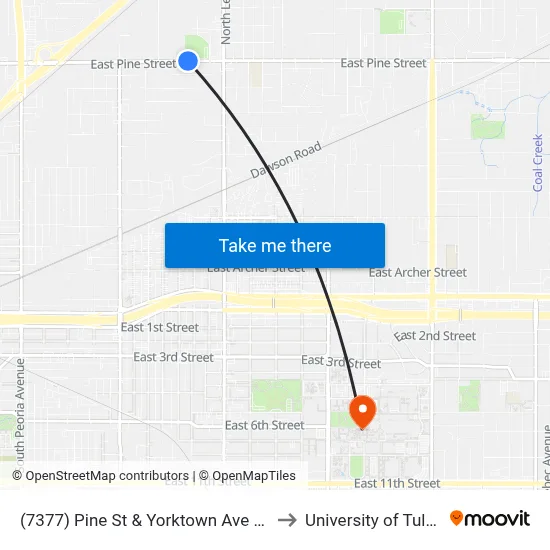(7377) Pine St & Yorktown Ave Eb to University of Tulsa map
